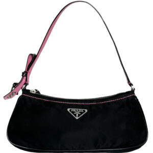 Vintage Prada Nylon Bow Shoulder Bag in Black / Pink / Silver | NITRYL