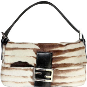 Vintage Fendi Striped Calfskin Shoulder Baguette Bag in White / Brown / Black / Silver | NITRYL