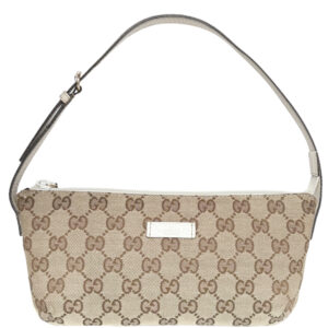 Vintage Gucci Monogram Mini Shoulder Bag in Beige / White / Gold | NITRYL