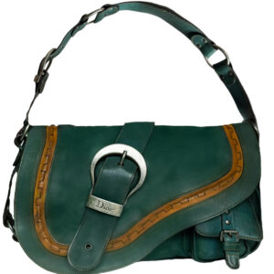 Vintage Dior Gaucho Leather Saddle Shoulder Bag in Emerald Green / Tan | NITRYL