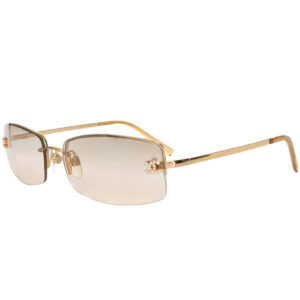 Vintage Chanel Diamante Logo Rimless Sunglasses in Gold | NITRYL