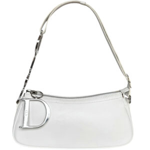 Vintage Dior Leather Spellout Strap Shoulder Bag in White / Silver | NITRYL