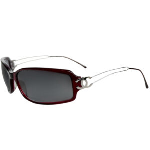 Vintage Chanel Logo Wraparound Sunglasses in Maroon Red / Silver | NITRYL