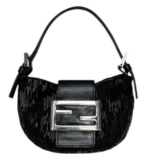 Vintage Fendi Beaded Mini Croissant Bag in Black / Silver | NITRYL