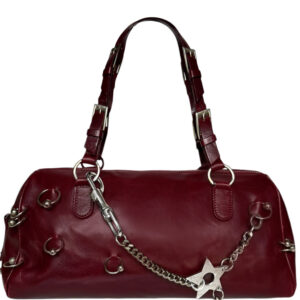 Vintage Dior Star Hardcore Piercing Shoulder Bag in Maroon Red / Silver | NITRYL