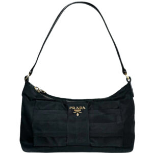 Vintage Prada Nylon Bow Mini Shoulder Bag in Black / Gold | NITRYL