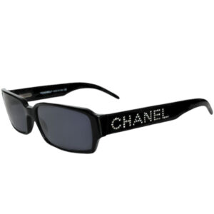 Vintage Chanel Diamante Spellout Chunky Sunglasses in Black / Silver | NITRYL