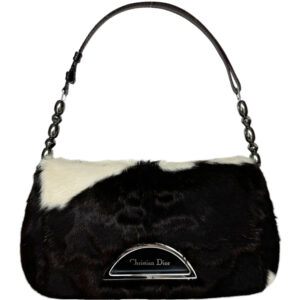 Vintage Dior Cow Calfskin Fur Malice Shoulder Bag in Black / White / Silver | NITRYL