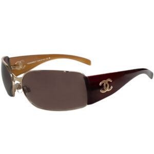 Vintage Chanel Logo Wraparound Sunglasses in Brown / Gold | NITRYL