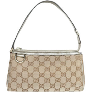 Vintage Gucci Monogram Mini Shoulder Bag in Beige / Metallic / Gold | NITRYL