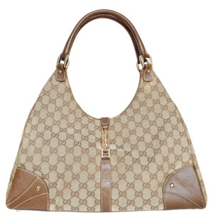 Vintage Gucci Monogram Jackie Shoulder Bag in Beige / Brown / Gold | NITRYL