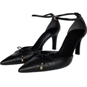 Vintage Gucci Monogram Bow Leather Heels in Black / Gold UK 4.5 | NITRYL