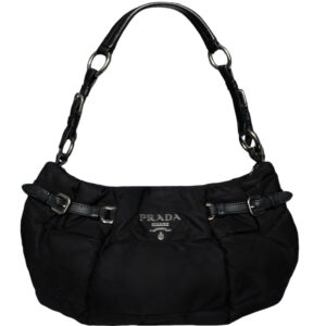 Vintage Prada Nylon Padded Shoulder Bag in Black / Silver | NITRYL