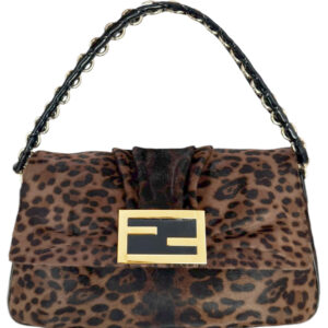 Vintage Fendi Leopard Print Calfskin Shoulder Bag in Dark Brown / Gold | NITRYL