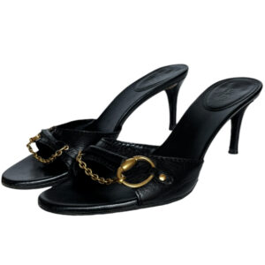 Vintage Gucci Leather Horsebit Chain Heels in Black / Gold UK 4 | NITRYL