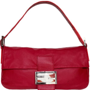 Vintage Fendi Leather Shoulder Baguette Bag in Red / Silver | NITRYL