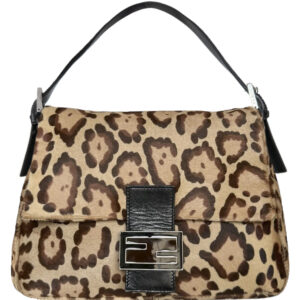 Vintage Fendi Leopard Print Calfskin Shoulder Mamma Baguette Bag in Brown / Black | NITRYL