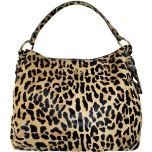 Vintage Prada Leopard Print Calfskin Hobo Shoulder Bag in Beige / Black / Gold | NITRYL