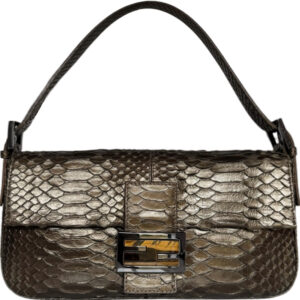 Vintage Fendi Exotic Python Snakeskin Shoulder Baguette Bag in Brown - Bronze | NITRYL