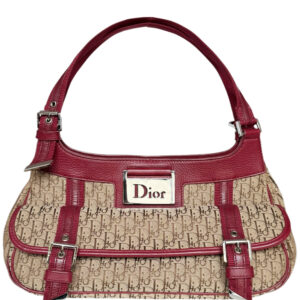 Vintage Vintage Dior Monogram Columbus Pocket Shoulder Bag in Beige / Red / Silver | NITRYL