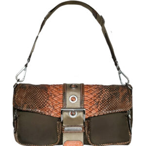 Vintage Prada Exotic Python Nylon Buckle Shoulder Bag in Brown / Orange / Silver | NITRYL