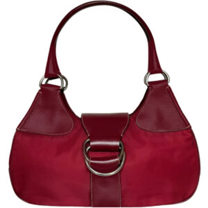 Vintage Prada Nylon Buckle Half Moon Shoulder Bag in Red - Maroon / Silver | NITRYL