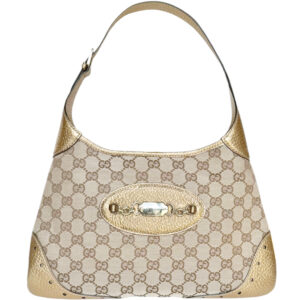 Vintage Gucci Monogram Hobo Shoulder Bag in Beige / Metallic Gold | NITRYL