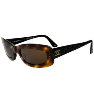 Vintage Chanel Logo Chunky Sunglasses in Tortoiseshell Brown / Gold | NITRYL