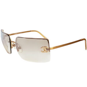 Vintage Chanel Diamante Logo Rimless Sunglasses in Gold | NITRYL