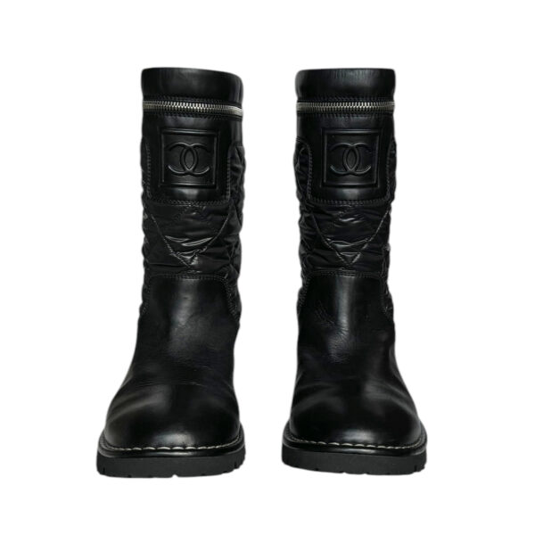 Chanel Logo Leather Biker Boots in Black / Silver UK 5 - Image 2