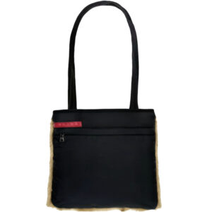 Vintage Prada Sport Nylon Fur Shoulder Tote Bag in Black / Beige | NITRYL