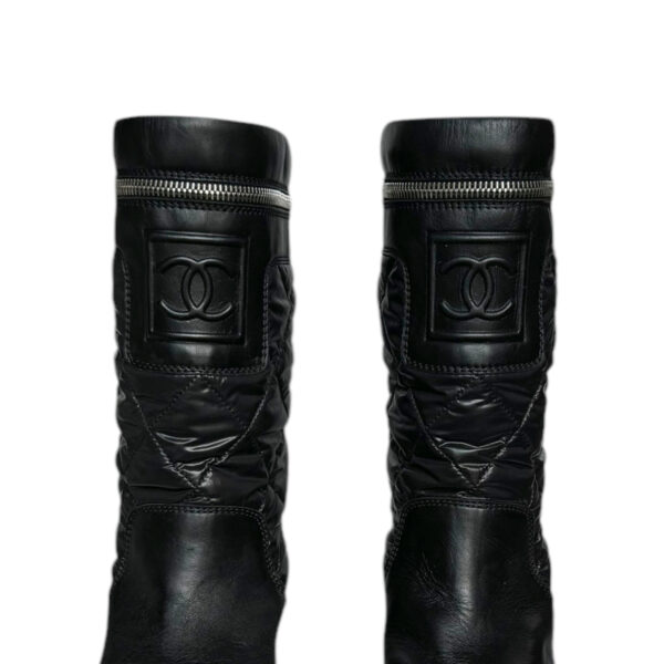 Chanel Logo Leather Biker Boots in Black / Silver UK 5 - Image 4