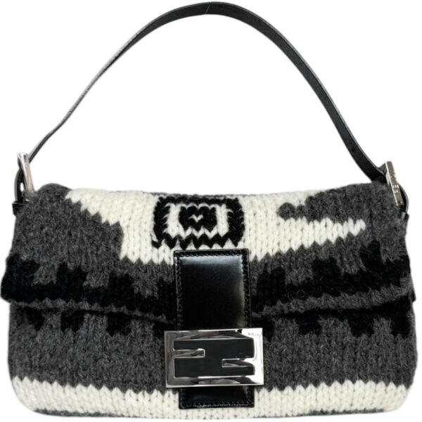 Vintage Fendi Fairisle Wool Shoulder Baguette Bag in Grey / Black / White | NITRYL