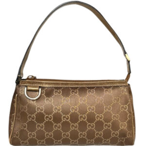 Vintage Gucci Monogram Satin Mini Shoulder Bag in Brown / Metallic Gold | NITRYL