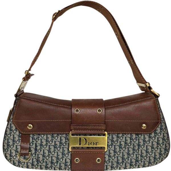 Vintage Dior Monogram Street Chic Columbus Shoulder Bag in Navy / Brown / Gold | NITRYL