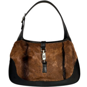 Vintage Gucci Calfskin Fur Jackie Shoulder Bag in Black / Brown | NITRYL