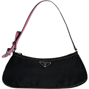 Vintage Prada Nylon Bow Shoulder Bag in Black / Pink / Silver | NITRYL