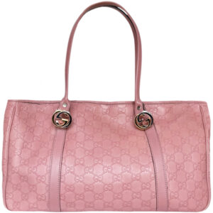 Vintage Gucci Monogram Leather Shoulder Tote Bag in Pink / Gold / Silver | NITRYL