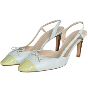 Vintage Chanel Bow Logo Slingback Heels in Baby Blue / Light Green UK 4 | NITRYL