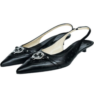 Vintage Gucci Logo Slingback Kitten Heels in Black / Silver UK 3.5 | NITRYL