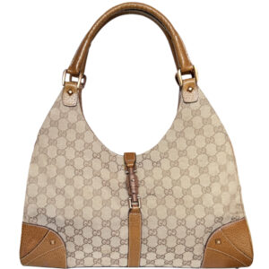 Vintage Gucci Monogram Jackie Shoulder Bag in Beige / Tan / Gold | NITRYL