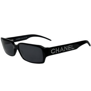 Vintage Chanel Diamante Spellout Logo Sunglasses in Black / Silver | NITRYL