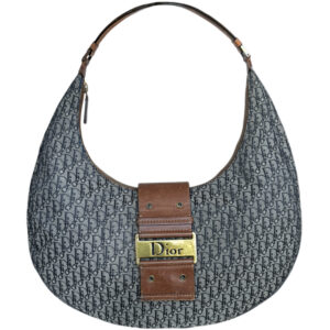 Vintage Dior Monogram Street Chic Half Moon Shoulder Bag in Navy / Brown / Gold | NITRYL