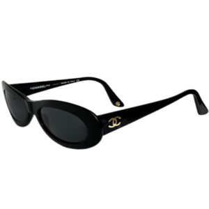 Vintage Chanel Oval Logo Chunky Sunglasses in Black / Gold | NITRYL