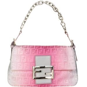 Vintage Fendi Monogram Ombre Chain Mini Mamma Shoulder Baguette Bag in Pink / Silver | NITRYL