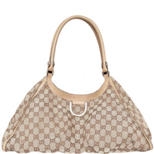 Vintage Gucci Monogram D Ring Hobo Shoulder Bag in Beige / Tan / Gold | NITRYL