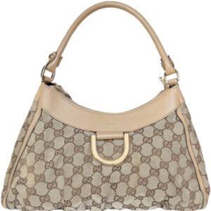 Vintage Gucci Monogram D Ring Hobo Shoulder Bag in Beige / Tan / Gold | NITRYL