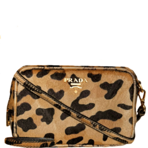 Vintage Prada Leopard Print Calfskin Mini Crossbody Bag in Brown / Gold | NITRYL