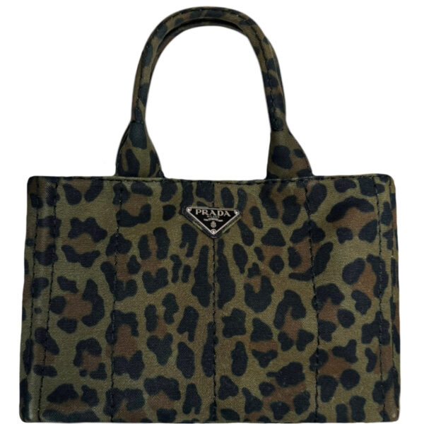 Vintage Prada Leopard Print 2 - Way Canapa Tote Bag in Green / Brown / Black | NITRYL