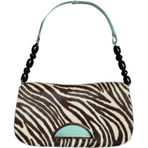 Vintage Vintage Dior Zebra Print Calfskin Malice Shoulder Bag in Brown / White / Turquoise / Silver | NITRYL